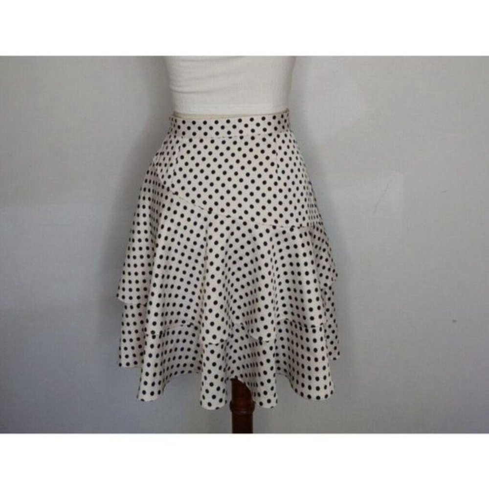 ALEXA CHUNG Polka Dot Tiered Ruffled Skirt 4 TAerial Ivory Navy $272 - Picture 5 of 15